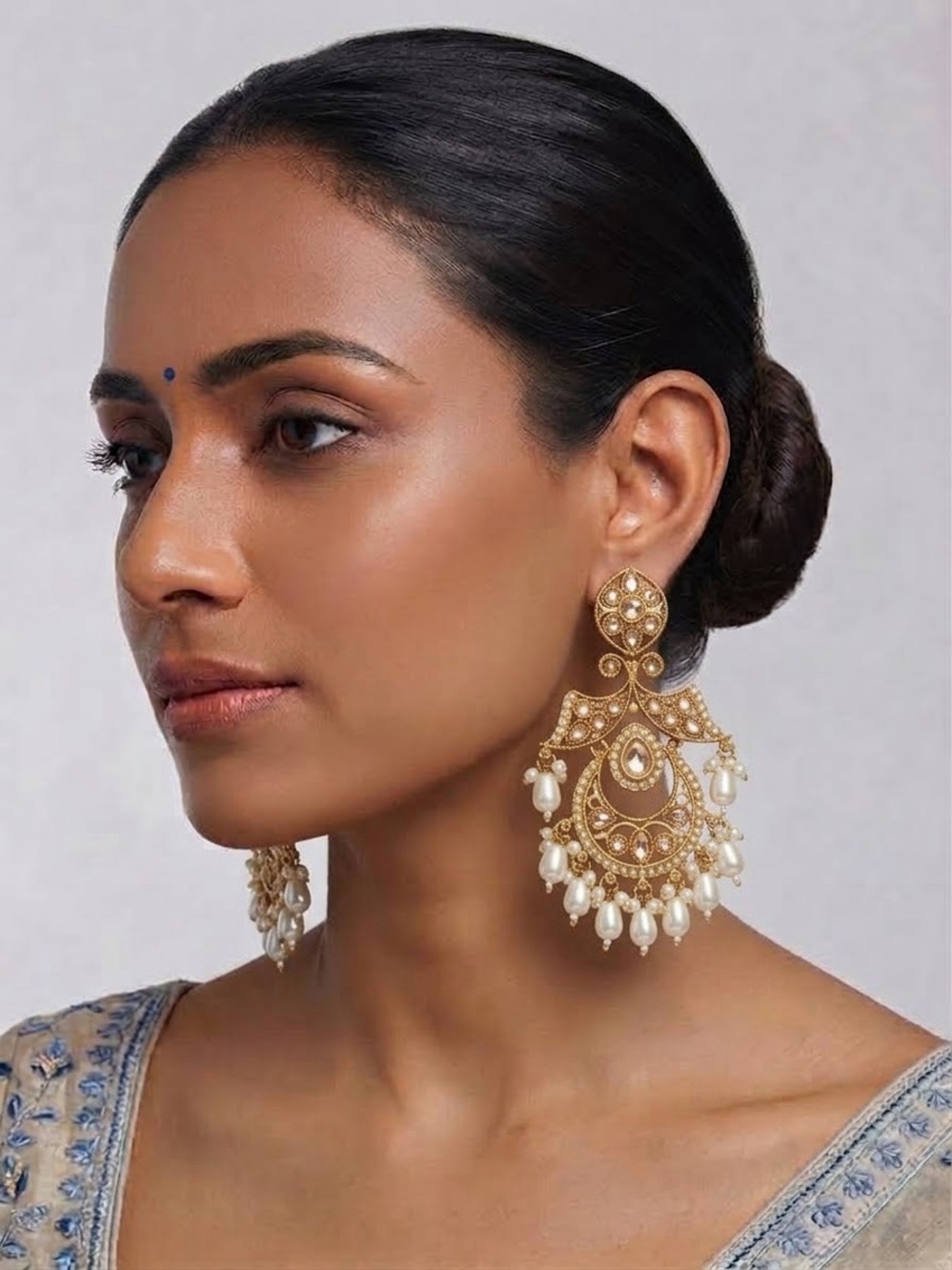 Gold and Pearl Chandbali Drop Earrings - Women Jewelry